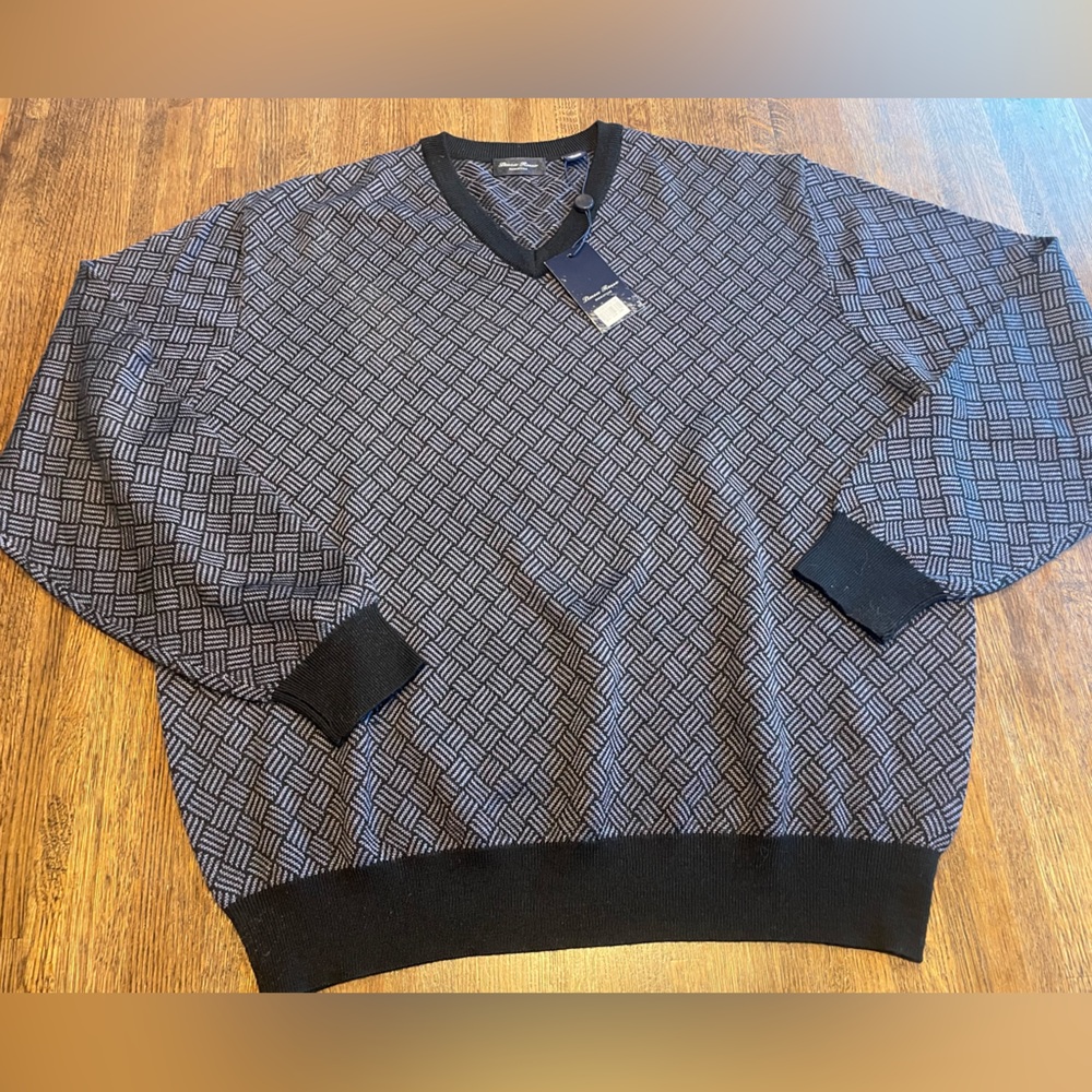 NWT Linea Rosso Signature Sweater Wool Purple Black Pattern Classic- size XL